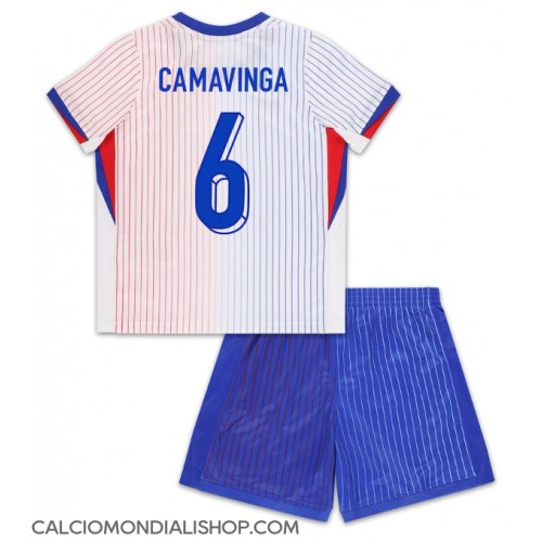 Maglie da calcio Francia Eduardo Camavinga #6 Seconda Maglia Bambino Europei 2024 Manica Corta (+ Pantaloni corti)